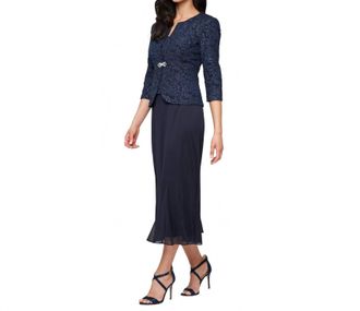 Alex Evenings Tea Length Jacket Dress In Navy