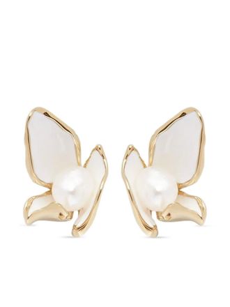 Erdem flower pearl earrings - women - Brass/Mother of Pearl - One Size - White