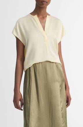 Vince Split Neck Silk Top in Sun Creme at Nordstrom Rack, Size X-Large