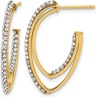 Diamond2Deal 14K Yellow Gold Crystal J Shape Hoop Earrings