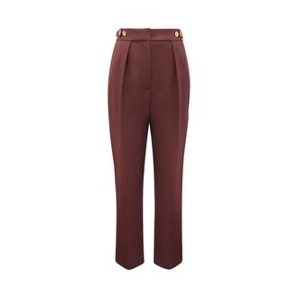 Elisabetta Franchi Wide Trousers, female, Red, Size: L Crepe Trousers with Jewel Accessory