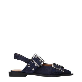 Ganni Blue Fabric Flat Womens Sandals