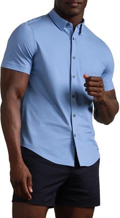 Rhone Commuter Slim Fit Short Sleeve Button-Up Shirt in True Blue Oxford at Nordstrom, Size Xx-Large