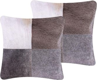 Beliani Beliani - Conjunto De 2 Cojines De Piel De Vaca Algod&oacute;n Gris 45 X 45 Cm Patchwork Nelland