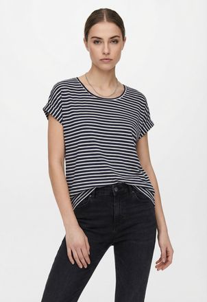 Only Carmakoma Kurzarmshirt ONLY CARMAKOMA CARMOSTER STRIPE S/S O-NECK TOP JRS NOOS, Damen, Gr. XL, night sky stripes:cloud dancer, Jersey, Obermaterial: 75% Viskose
