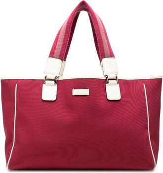 Gucci Red Color Canvas Leather Tote Bag (Pre-Owned)