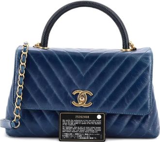 Chanel Coco Top Handle Bag Chevron Calfskin with Lizard Small satchel - Blauw