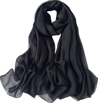 Lina & Lily Crinkled Chiffon Womens Scarf Shawl Wrap Spring Summer Sheer Silky Featherlight (Black)