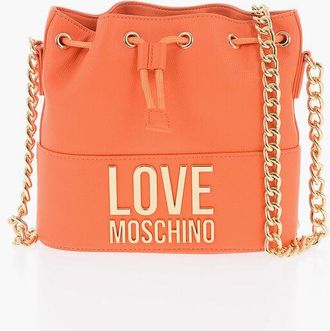Moschino LOVE Textured Faux Leather Bucket Bag with Chain Shoulder St size Unic