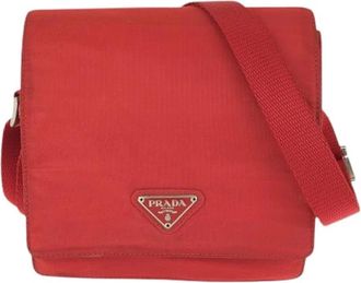 Prada Pre-owned Cross Body Bags, female, Red, Size: ONE SIZE Pre-owned Tessuto Nylon Shoulder Bag