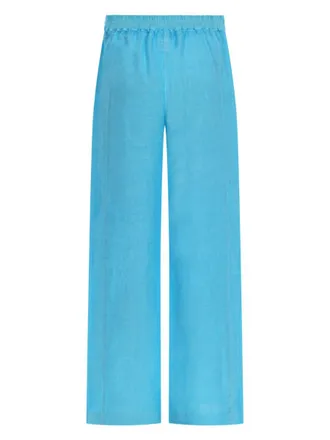 120% Lino Wide-Leg Linen Trousers - Blue