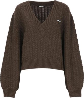 Rotate V-hals trui met kabels - Dames - V-hals truien - Bruin - XS - Wol - Truien & Vesten
