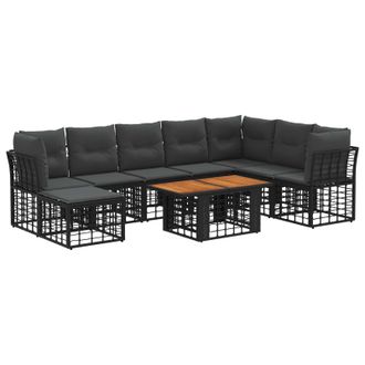 vidaXL Set Divano Da Giardino 9 Pz Nero E Grigio Scuro Polyrattan Vidaxl