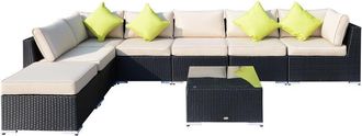 OUTSUNNY 8pc Rattan Sofa Garden Furniture Aluminium Outdoor Patio Set Black