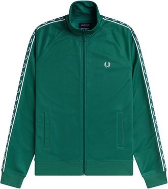 Fred Perry Contrast Tape Track Jacket - Heren - Vesten met rits - Groen - M - Katoen - Hoodies & sweatvesten