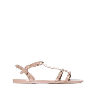Valentino Garavani Flat Sandals, female, Pink, Size: 5 US Rockstud Double-Strap Sandal