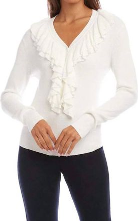 Karen Kane Ruffle V-Neck Sweater In Off White