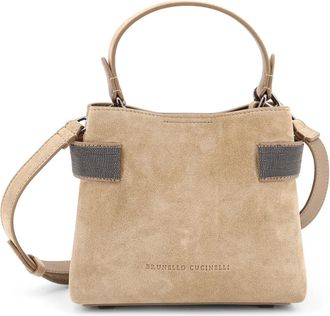 Brunello Cucinelli Tassen, Dames, Beige, ONE Size, Su&egrave;de, Su&egrave;de Bucket Bag