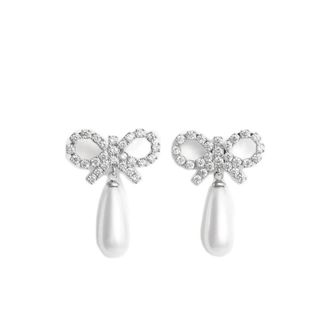 Self Portrait Bow Pearl Earrings - Dames - Oorbellen - Grijs - ONE Size - Accessoires