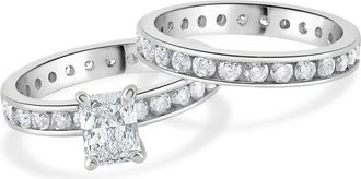 Pompeii3 4 Ct Radiant Cut Diamond Eternity Engagement Wedding Ring Set White Gold