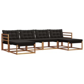 vidaXL Conjunto De Sof&aacute;s De Exterior Con Coj&iacute;n 6 Pcs Natural Y Negro Vidaxl