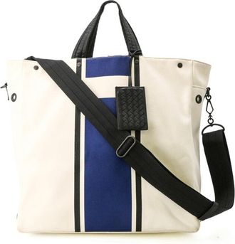 Bottega Veneta White Canvas Shoulder Bag Tote Bag (Pre-Owned)