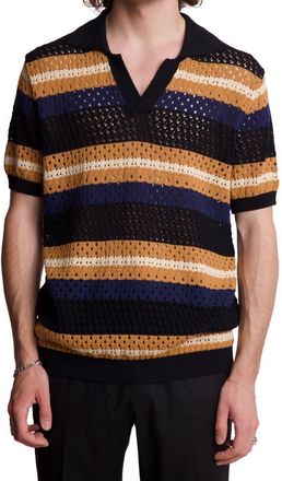 Paisley & Gray Open Knit Johnny Collar Polo in Midnight Black Camel at Nordstrom Rack, Size Large