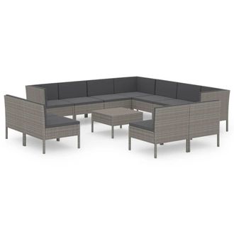 vidaXL Set De Muebles De Jard&iacute;n 12 Pzas Y Cojines Rat&aacute;n Sint&eacute;tico Gris Vidaxl