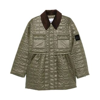 Ganni Winter Jackets, female, Green, Size: S Shiny Quilt Midi Jacket