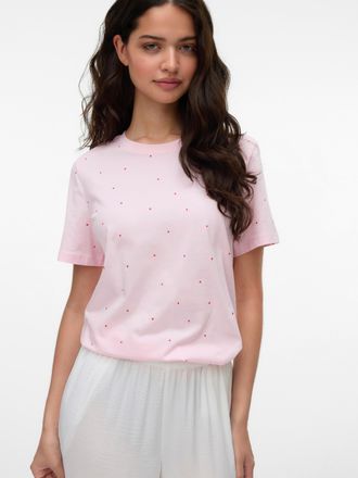 Vero Moda Kurzarmshirt VERO MODA VMPAULINA AOP SS T-SHIRT GA JRS NOOS, Damen, Gr. XL, pink, a, boo aop:rot hearts, Jersey, Obermaterial: 100% Baumwolle, bedruck