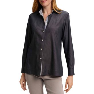 Foxcroft Veronica Double Face Button-Up Shirt in Charcoal at Nordstrom, Size Small