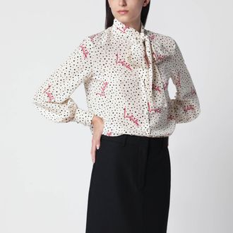Valentino Camicia color vaniglia in seta con stampa logo