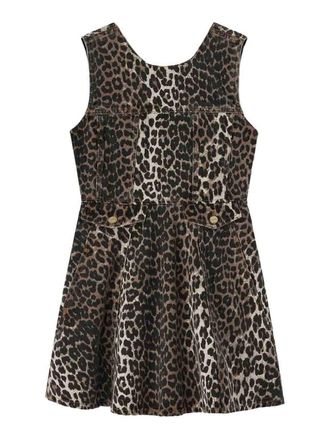 Ganni Print Denim Flounce Mini Dress