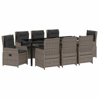 vidaXL Conjunto De Comedor De Jard&iacute;n 9 Pcs Gris Rat&aacute;n Sint&eacute;tico Vidaxl