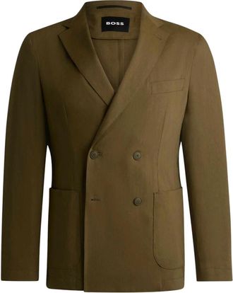 HUGO BOSS Elegante mix van linnen en viscose - Heren - Blazers - Groen - XL - Linnen - Jassen