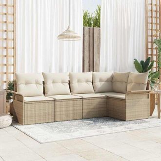 vidaXL Vidaxl - Conjunto De Sof&aacute; De Jard&iacute;n Con Coj&iacute;n 5 Pcs Beige Polirat&aacute;n