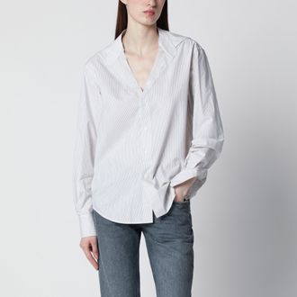 Maison Margiela Pinstriped cotton shirt with V-neck