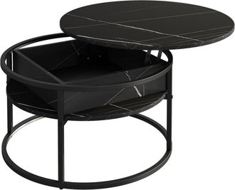 Vicco Mesa de centro Marlo, Negro/mármol-blanco, 77 x 77 cm, Vicco