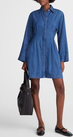 Madewell Pleated Denim Mini Shirtdress in Bouvier Wash at Nordstrom Rack, Size 12