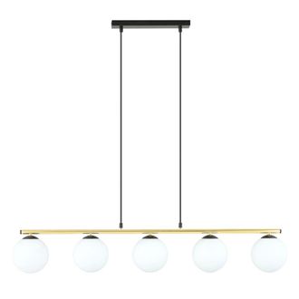 Wonderlamp L&aacute;mpara colgante negro y dorado con altura regulable 100cm y 5 esferas