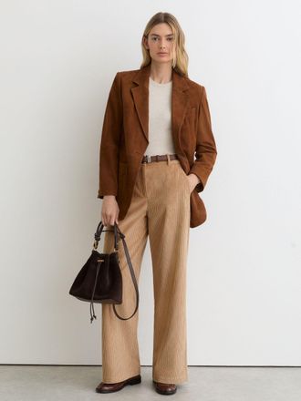 Reiss Camel Cotton Corduroy Wide-leg Trousers, 14R