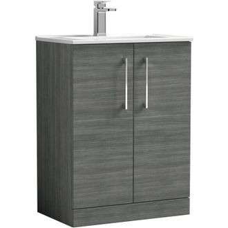 Nuie Nuie - Arno Floor Standing 2-Door Vanity Unit with Basin-2 600mm Wide - Anthracite Woodgrain