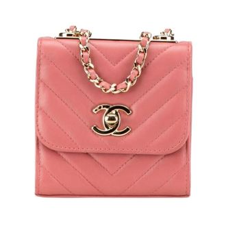 Chanel Pre-owned Chevron Mini Crossbody - Dames - Pre-owned - Roze - Maat: ONE Size Leer