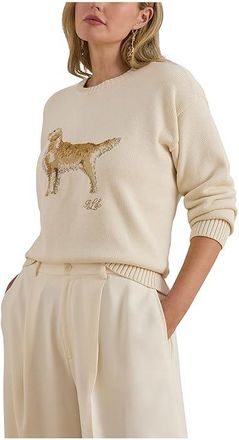 Lauren Ralph Lauren Plus Size Intarsia-Knit Golden Retriever Sweater Womens Sweater Mascarpone Cream : 3X, Cotton