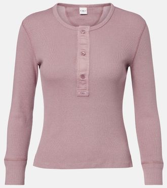 Chlo&eacute; Ribbed-knit cotton Henley shirt