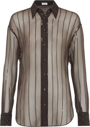 Brunello Cucinelli Brunello Cucinelli, Shirts, female, Brown, Size: S Brown Buttoned-Cuff Shirt Semi-Sheer