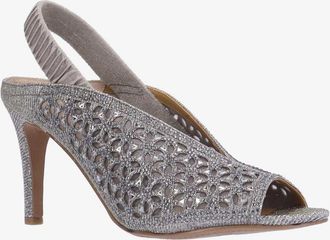 J. Rene&eacute; Womens J. Renee Odila Pump Wide Pewter Rhinestone Peep Toe Slingback GAL1069