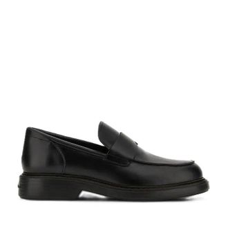Hogan Polished Black Leather Elevated Sole Penny Loafers