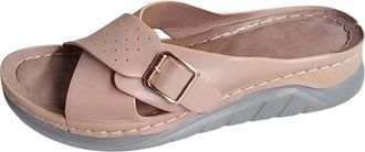 Generic Ladies Fashion Flat Sandals with Leather Overlay and Decorative Buckle Strap for Everyday Comfortable Wear (4.5)