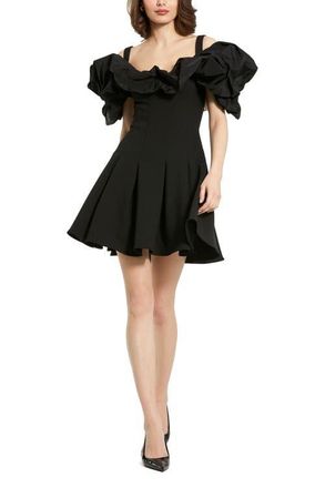 Mac Duggal Crepe Godet Hem Mini Dress With Faille Ruffle in Black at Nordstrom, Size 2